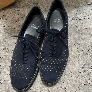 Stuart Weitzman Navy Studded Oxfords